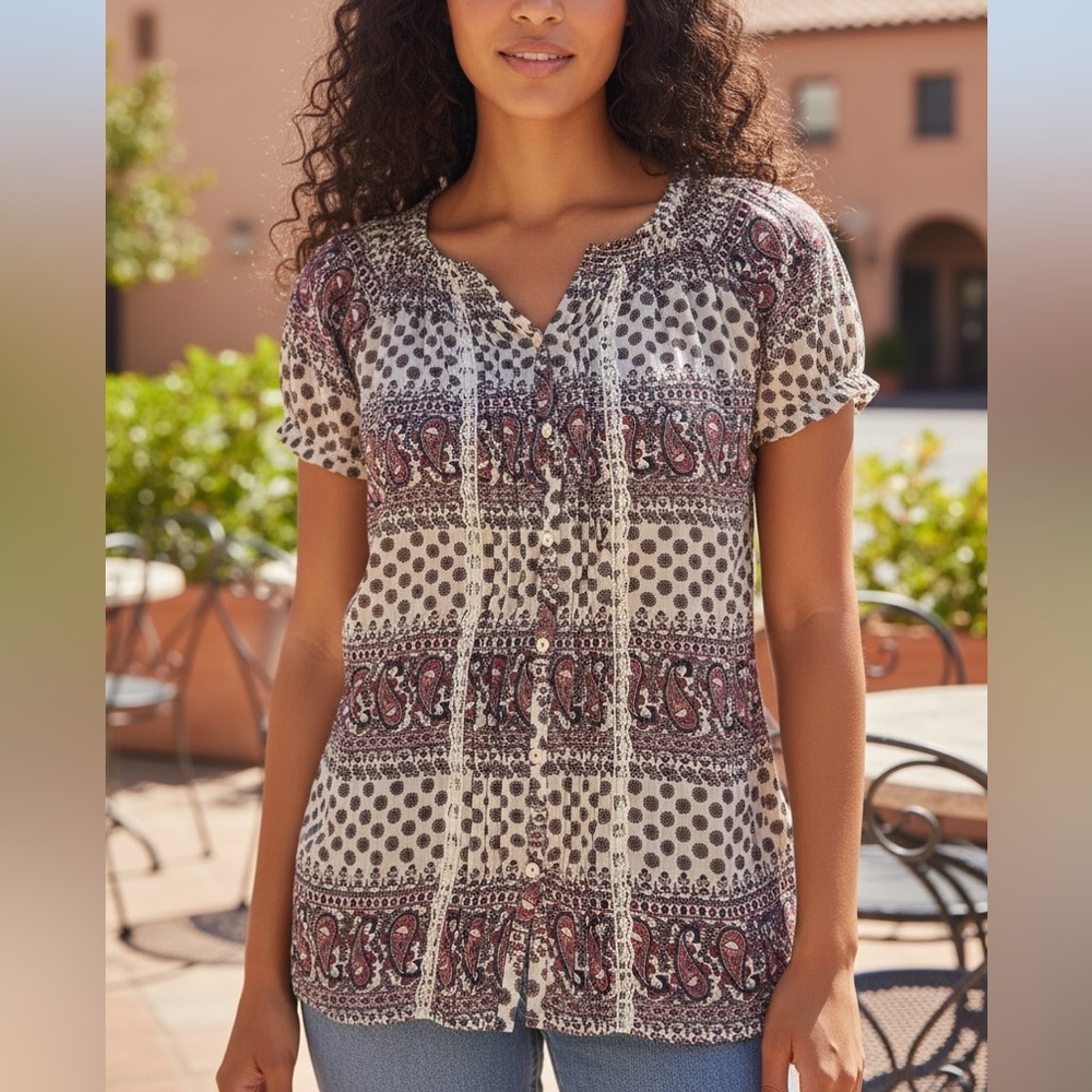 Boho Y2K Mudd Juniors Sheer Paisley Size Medium Tunic Top